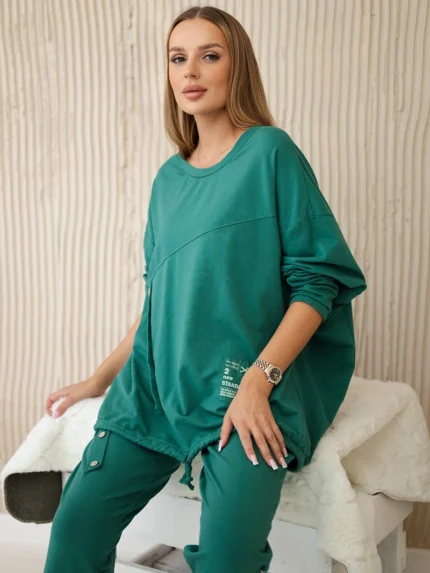 Komplet bawełniany oversize bluza + spodnie zielony