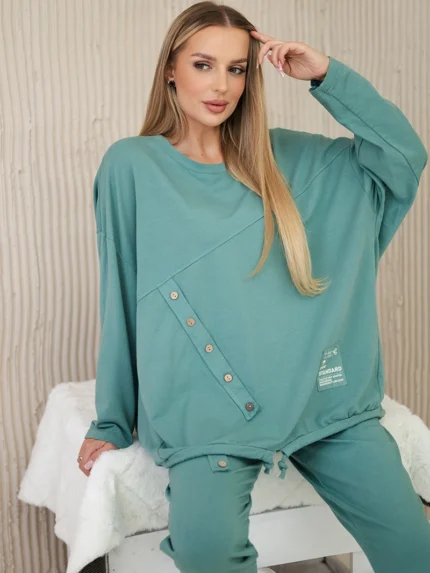 Komplet bawełniany oversize bluza + spodnie ciemny miętowy