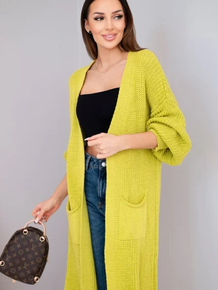 Sweter długi kardigan pistacjowy