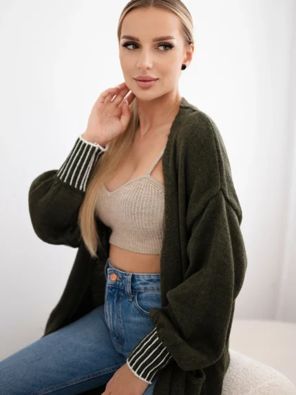 Kardigan z kieszeniami khaki