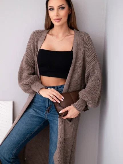 Sweter długi kardigan fango