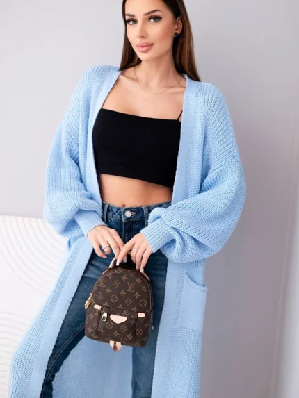 Sweter długi kardigan niebieski