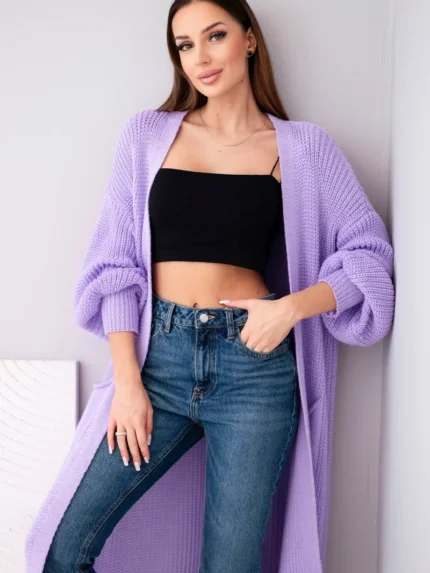 Sweter długi kardigan jasny fioletowy