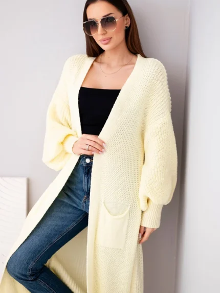 Sweter długi kardigan żółty