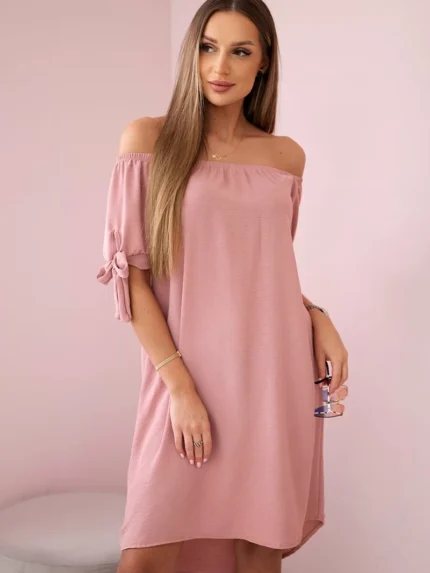 Sukienka wiązana na rękawach ciemny pudrowy róż