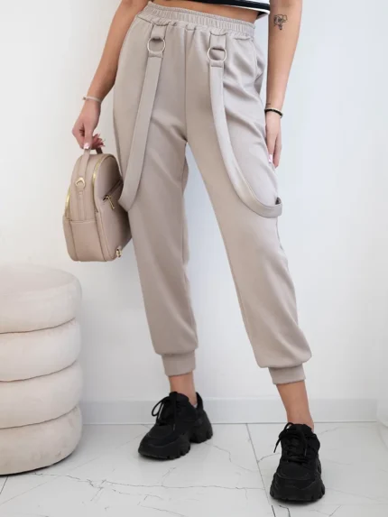 Spodnie z ozdobnymi paskami masełko ciemno beżowe