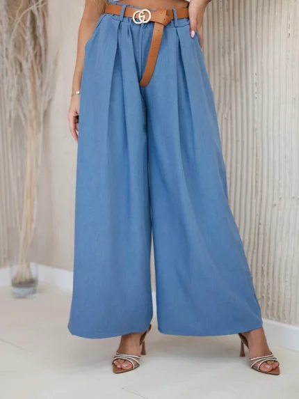 Spodnie z paskiem i szeroką nogawką jeansowe