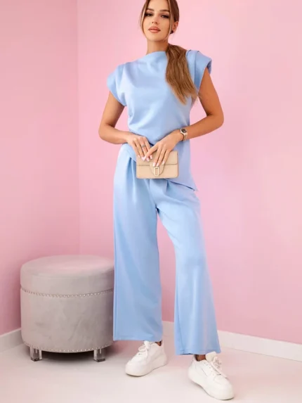Komplet asymetryczna bluzka + spodnie niebieski
