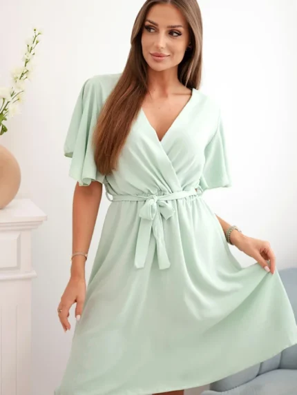 Sukienka z przekładanym dekoltem ciemno miętowa