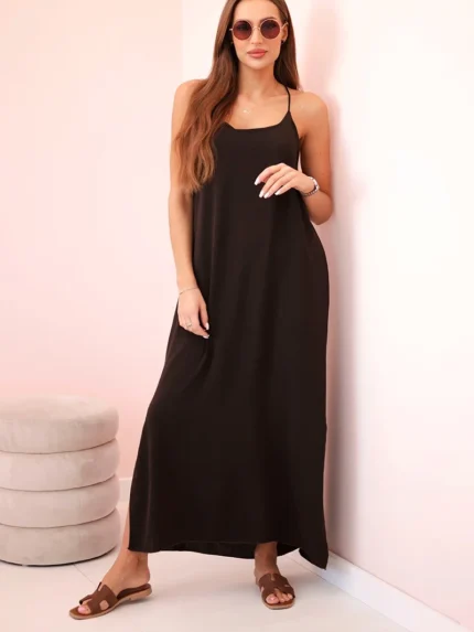 Sukienka długa na ramiączka brązowa