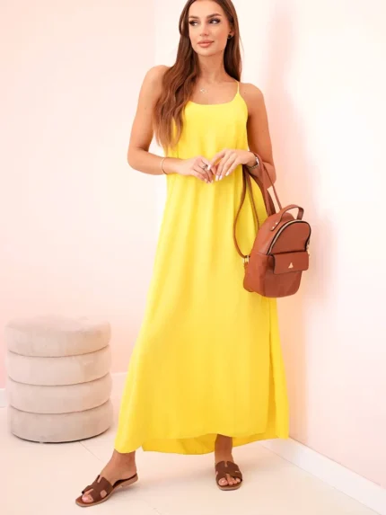 Sukienka długa na ramiączka żółta