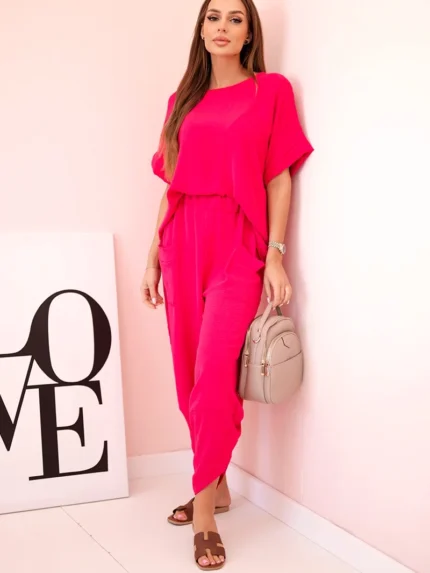 Komplet z wiskozy bluzka + spodnie fuksja