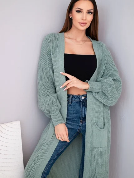 Sweter długi kardigan ciemny miętowy