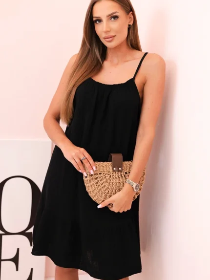 Sukienka damska muślinowa na ramiączkach z falbaną czarna