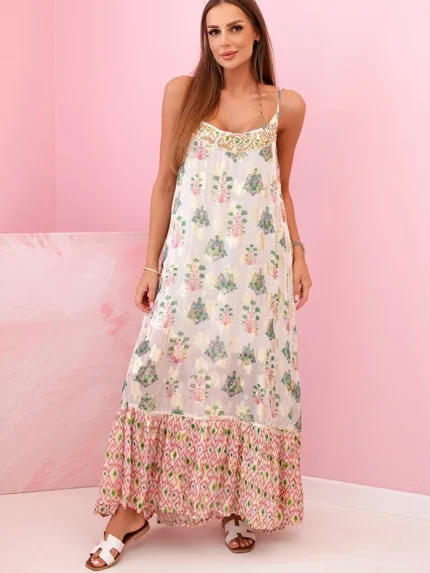 Sukienka damska na ramiączkach z lekkiej wiskozy różowa