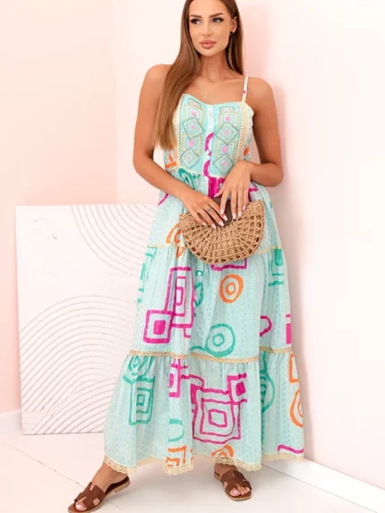 Sukienka damska bawełniana z kolorowym wzorem niebieska