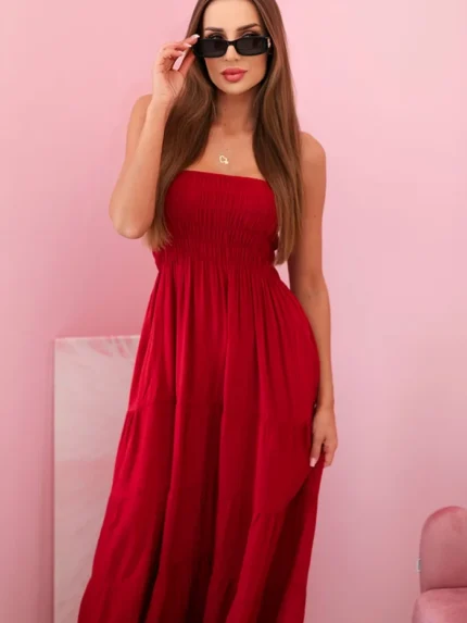 Sukienka damska wiskozowa z elastyczną górą bordowa