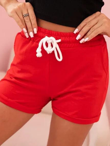 Spodenki damskie bawełniane z gumką i wiązanie w pasie czerwone