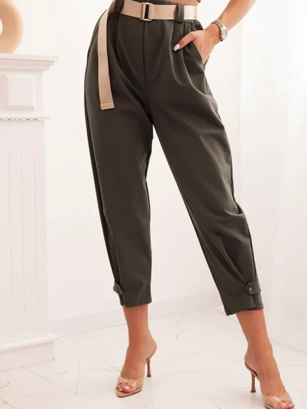 Spodnie Summer Punto z zapięciem na nogawkach ciemne khaki