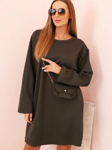 Sukienka damska wiskozowa Plus Size z torebką na łańcuszku khaki