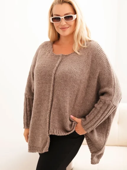 Sweter damska Plus Size z akrylem o luźnym kroju i rękawem 3/4 fango