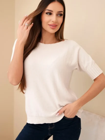 Sweter damski z wiskozy z krótkim rękawem beżowy