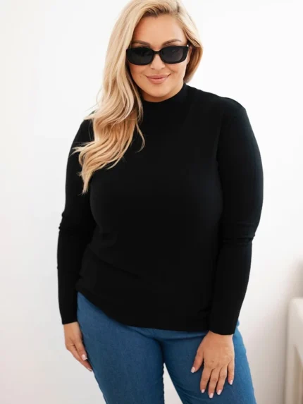Sweter damski Plus Size z wiskozy z golfem czarny