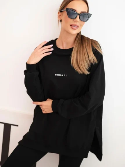 Komplet damski bawełniany bluza i legginsy z napisem Minimal czarny