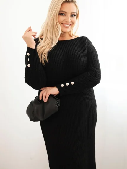 Sukienka swetrowa damska Plus Size z moherem czarna