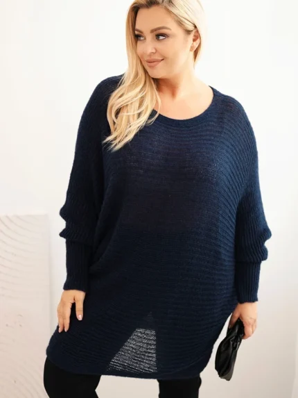 Sweter damski Plus Size z moherem ponczo granatowy