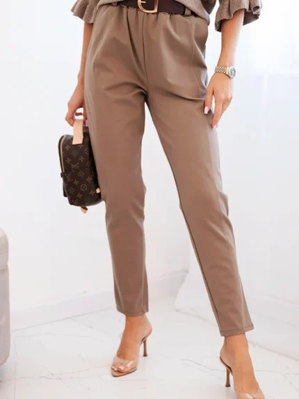 Spodnie damskie wiskozowe z paskiem i zwężaną nogawką fango