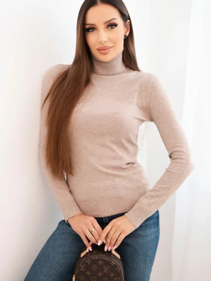 Sweter damski z wiskozy z golfem i długim rękawem fango