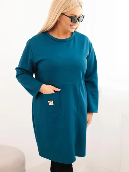 Sukienka damska Plus Size masełko z kieszenią i rękawem 3/4 morska