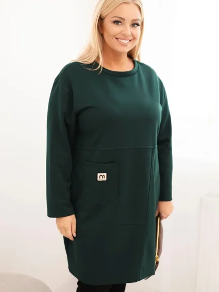 Sukienka damska Plus Size masełko z kieszenią i rękawem 3/4 ciemno zielona