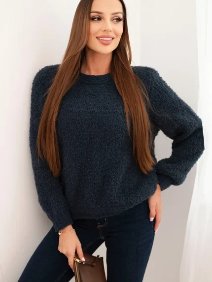 Sweter damski z miękkiego moheru granatowy