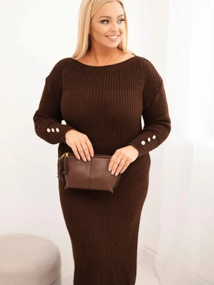 Sukienka swetrowa damska Plus Size z moherem czekoladowa