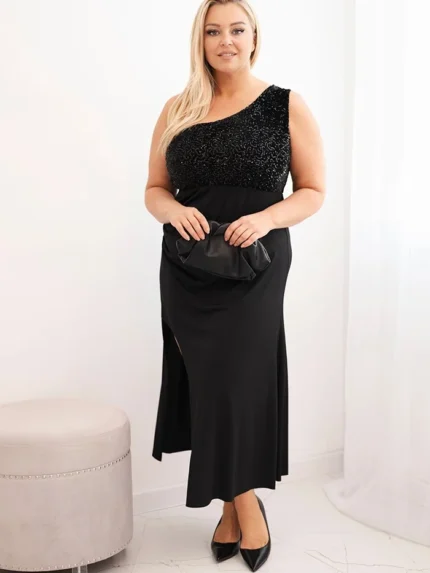 Sukienka damska Plus Size wieczorowa na jedno ramię czarna