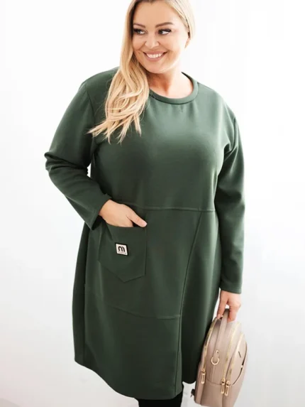 Sukienka damska Plus Size masełko z kieszenią i rękawem 3/4 khaki