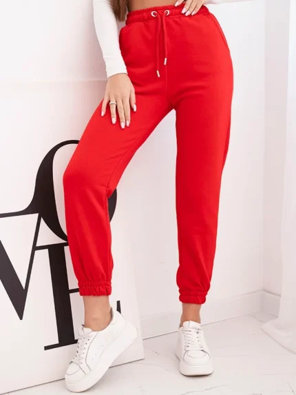 Spodnie damskie bawełniane z gumką w pasie czerwone