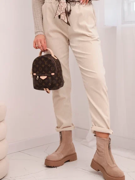 Spodnie damskie z wiskozy z apaszkowym paskiem beżowe