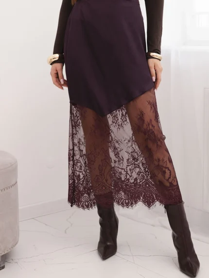 Spódnica damska wiskozowa z koronką śliwkowa
