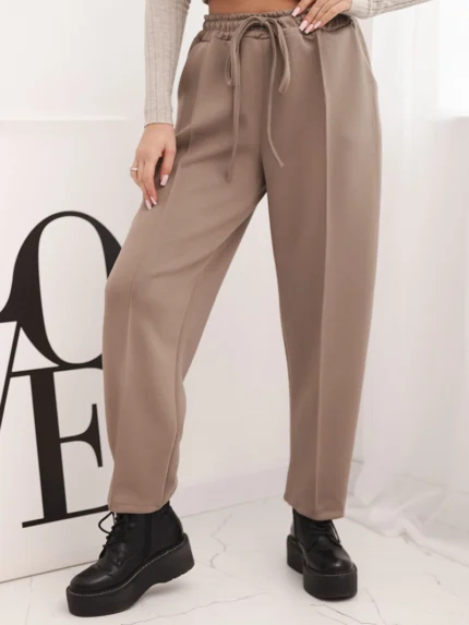 Spodnie damskie z wysokim stanem i wiązaniem w pasie fango