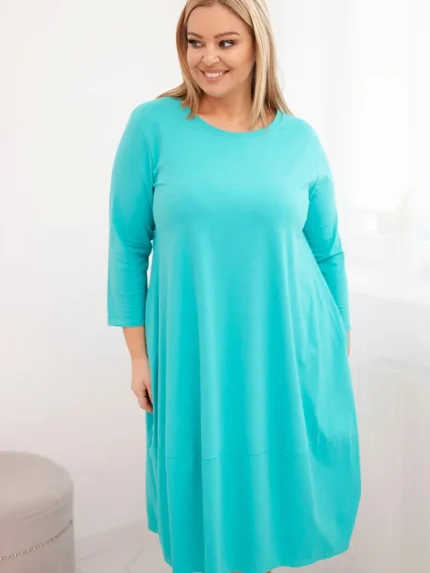 Sukienka damska bawełniana Plus Size z podwijanym rękawem i kieszeniami miętowa
