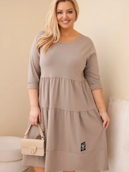 Sukienka damska bawełniana Plus Size z falbanami i podwiniętym rękawem fango