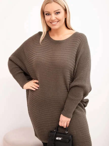 Sweter damski Plus Size z moherem ponczo mocca