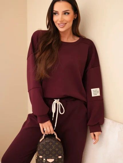 Komplet bluza + spodnie masełko ciemny bordowy