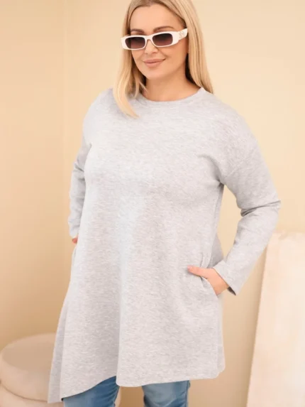 Sukienka damska Plus Size z wiskozy z luźnym fasonem i długim rękawem szara