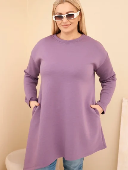 Sukienka damska Plus Size z wiskozy z luźnym fasonem i długim rękawem fioletowa