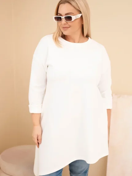 Sukienka damska Plus Size z wiskozy z luźnym fasonem i długim rękawem ecru