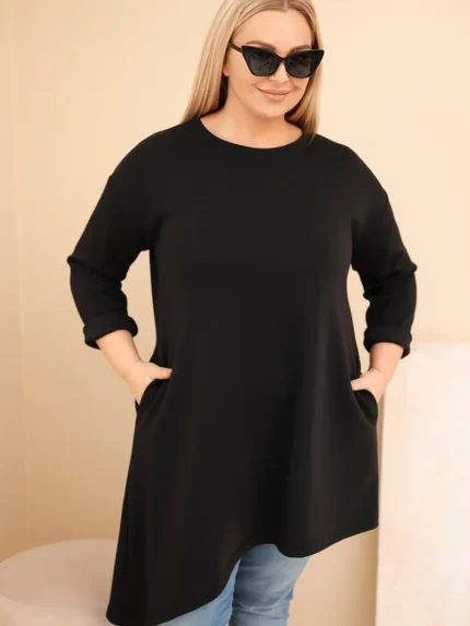 Sukienka damska Plus Size z wiskozy z luźnym fasonem i długim rękawem czarna